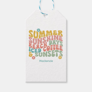 Retro Groovy Summer Pink Monogram Name Tag Geschenkanhänger