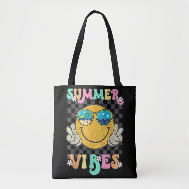 Retro Groovy Summer Vibes Smile Face Hallo Sommer (Vorderseite)
