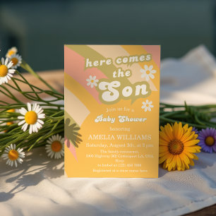 Retro Groovy Sunshine Baby Shower Boy Einladung