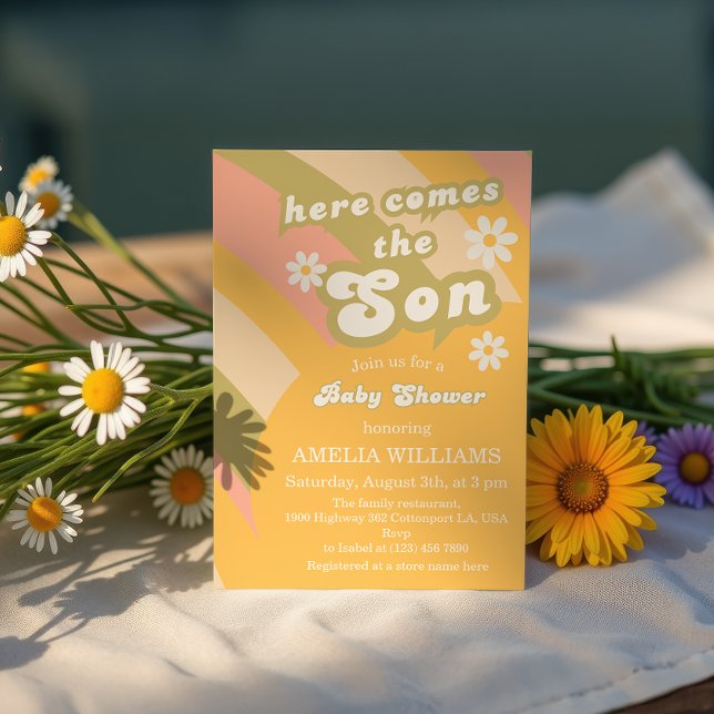 Retro Groovy Sunshine Baby Shower Boy Einladung (Von Creator hochgeladen)