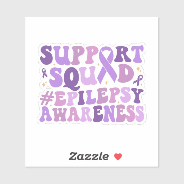Retro Groovy Support Squad - Lila Epilepsy Aware Aufkleber (Blatt)