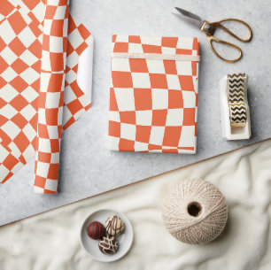 retro groovy süß orange wellige karierte geschenkpapier