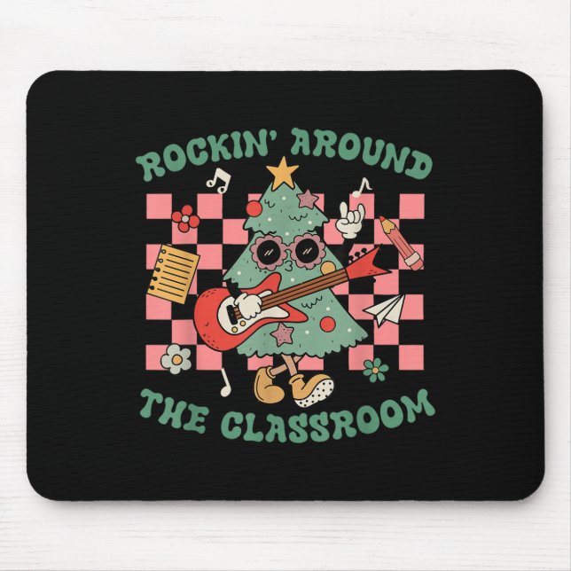 Retro Groovy Teacher Christmas Rockin' Around The  Mousepad (Vorne)