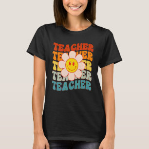 Retro Groovy Teacher Happy Face Niedliche Daisy Bl T-Shirt