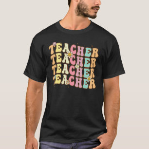 Retro Groovy Teacher Inspirational Colorful 100. T-Shirt