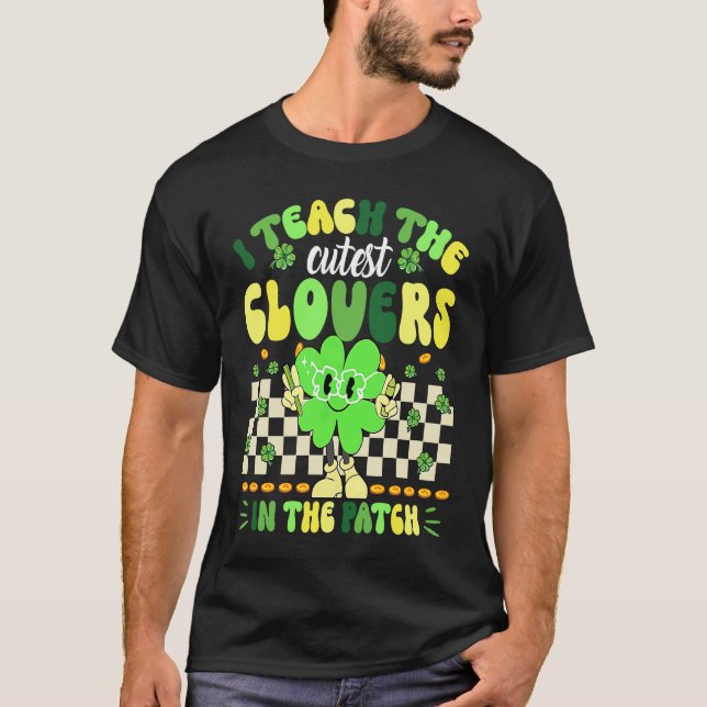 Retro Groovy Teacher  St Patricks Day Shamrock T-Shirt (Vorderseite)