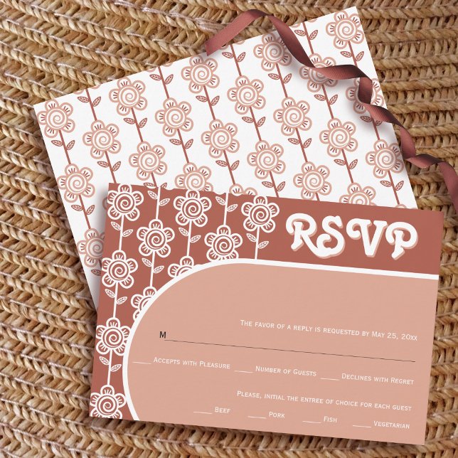 Retro Groovy Terracotta 70er Hochzeit RSVP (Von Creator hochgeladen)