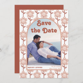 Retro Groovy Terracotta 70er inspiriert Hochzeit Save The Date
