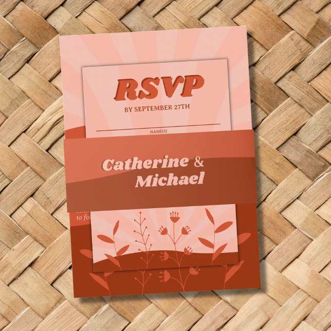 Retro Groovy Terracotta & Orange Boho Wedding Einladungsbanderole (Von Creator hochgeladen)