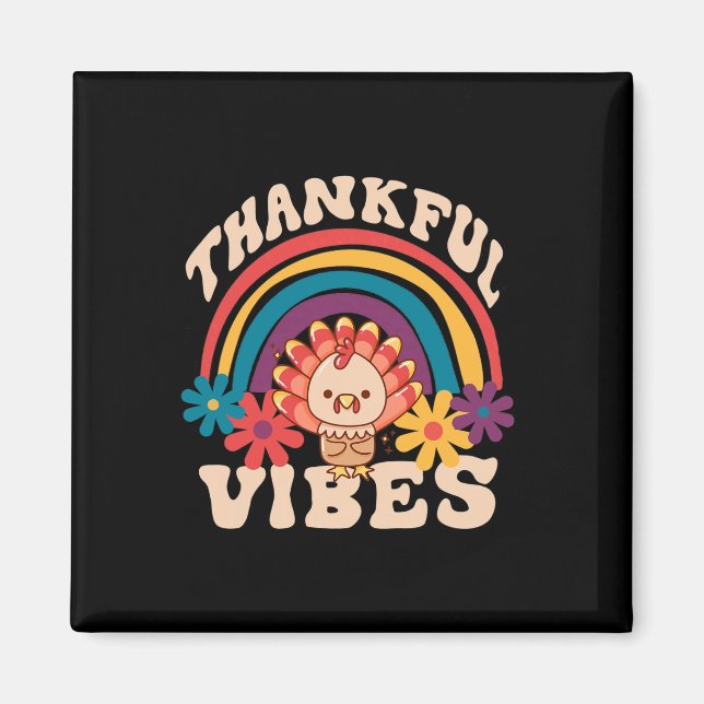 Retro Groovy Thankful Vibes Türkei Fall Funny als Magnet (Vorne)