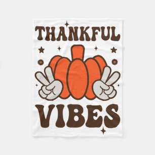 Retro Groovy Thankful Vibes Türkei Fall Thanksgivi Fleecedecke