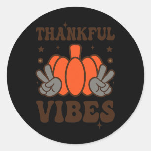 Retro Groovy Thankful Vibes Türkei Fall Thanksgivi Runder Aufkleber