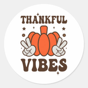 Retro Groovy Thankful Vibes Türkei Fall Thanksgivi Runder Aufkleber