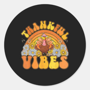 Retro Groovy Thankful Vibes Türkei Herbst Herbst a Runder Aufkleber
