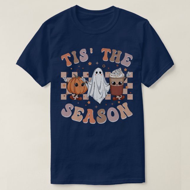 Retro Groovy Tis The Season Pumpkin Ghost Hippie H T-Shirt (Design vorne)