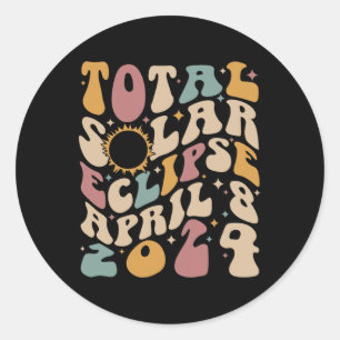 Retro Groovy Total Solar Eclipse April 081 Runder Aufkleber