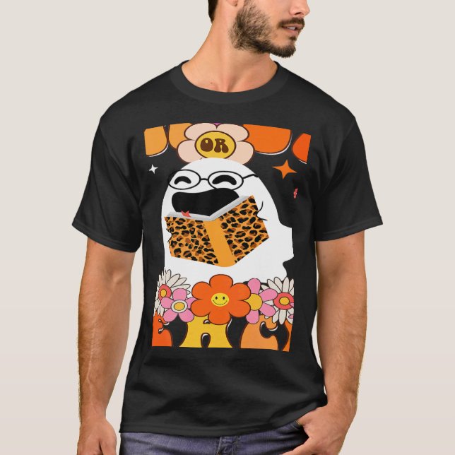 Retro Groovy Trick oder lehren Niedlich Ghost Teac T-Shirt (Vorderseite)