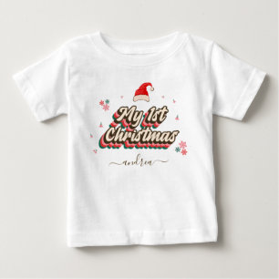 Retro Groovy Typografie 1. Weihnachten Mädchenname Baby T-shirt