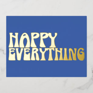Retro Groovy Typografie Glückliches Alles Blau Gol Folien Feiertagspostkarte