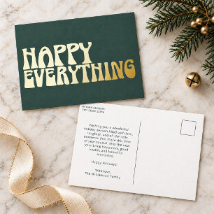 Retro Groovy Typografie Happy Everything Sage Gold Folien Feiertagspostkarte