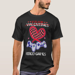 Retro groovy V is for video Games Valentinstag G T-Shirt