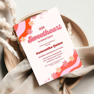 Retro Groovy Valentine Sweetheart Babydusche Inv Einladung
