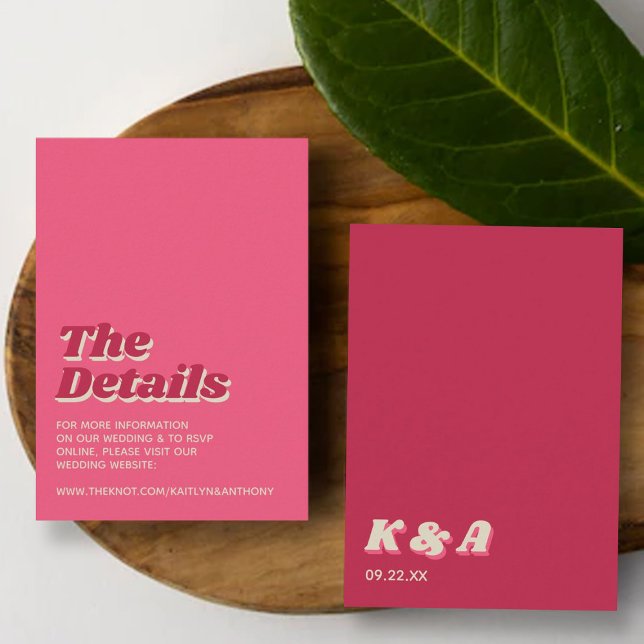 Retro Groovy Viva Magenta Hochzeitsdetails Begleitkarte (Von Creator hochgeladen)