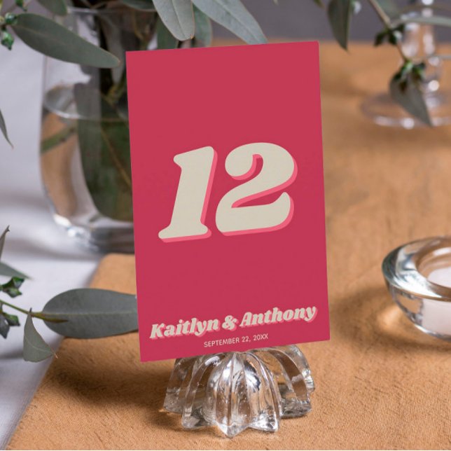 Retro Groovy Viva Magenta Hochzeitstisch Nr. 70er  Einladung (Von Creator hochgeladen)