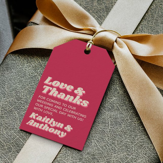 Retro Groovy Viva Magenta Wedding Geschenkanhänger (Von Creator hochgeladen)