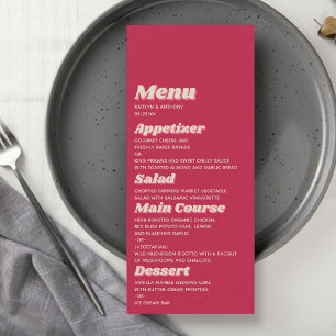 Retro Groovy Viva Magenta Wedding Menu der 70er Ja Werbekarte