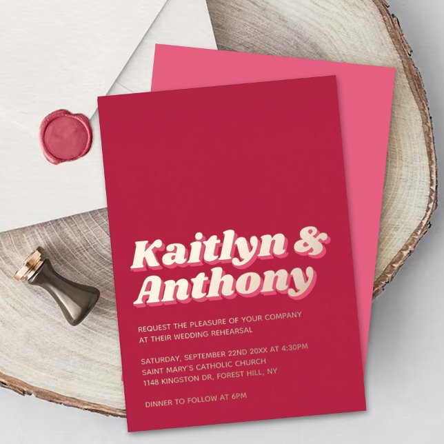 Retro Groovy Viva Magenta Wedding Probe Folieneinladung (Von Creator hochgeladen)