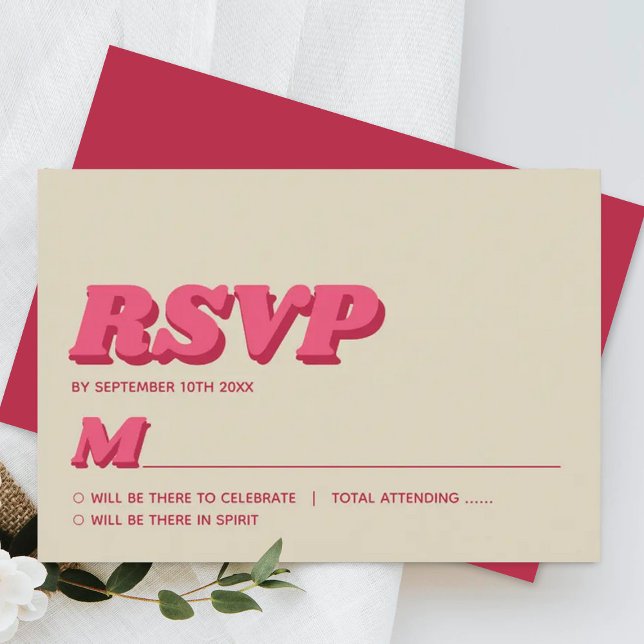 Retro Groovy Viva Magenta Wedding RSVP Karte (Von Creator hochgeladen)