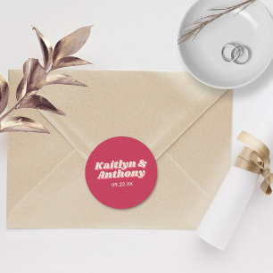 Retro Groovy Viva Magenta Wedding Runder Aufkleber