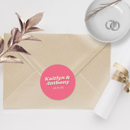 Retro Groovy Viva Magenta Wedding Runder Aufkleber