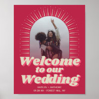 Retro Groovy Viva Magenta Wedding Willkommen in de