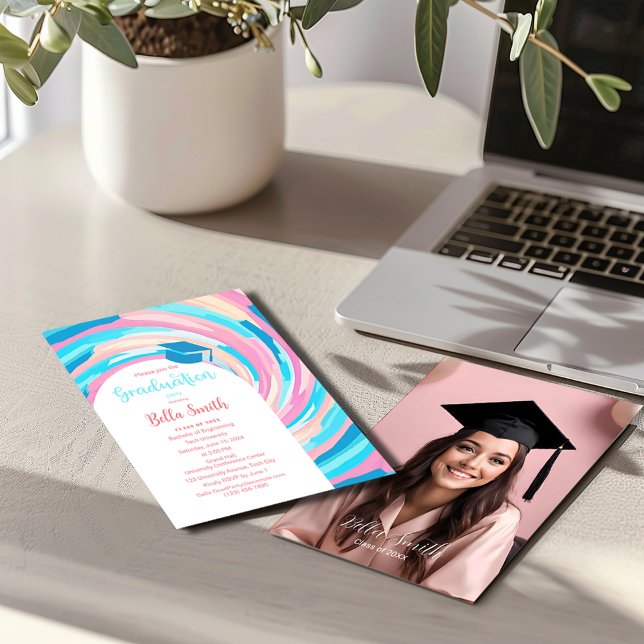 Retro Groovy Vortex Wavy Pastel Abschluss Einladung (Von Creator hochgeladen)