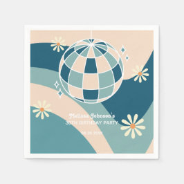 Retro Groovy Wave Disco Ball Daisy Green Geburtsta Serviette