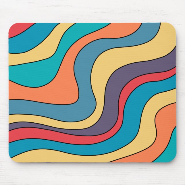 Retro Groovy Waves Colorful Art Hippie 70er Rainbo Mousepad (Vorne)