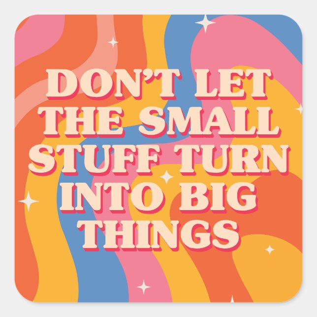 Retro Groovy Waves With Mindfulness Mantra Quadratischer Aufkleber (Vorderseite)