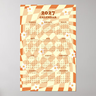 Retro Groovy Wavy Karo-Muster 2027 Kalender Poster