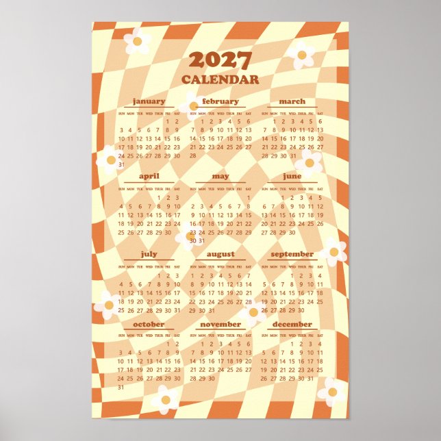 Retro Groovy Wavy Karo-Muster 2027 Kalender Poster (Vorne)