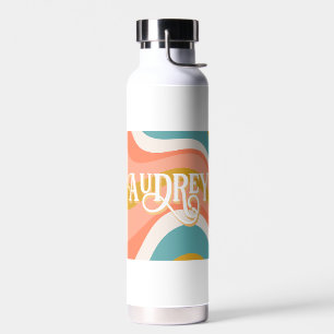 Retro Groovy Wavy Lines Personalisierter Name Trinkflasche