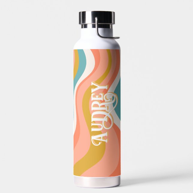 Retro Groovy Wavy Muster Personalisiert Name Trinkflasche (Links)