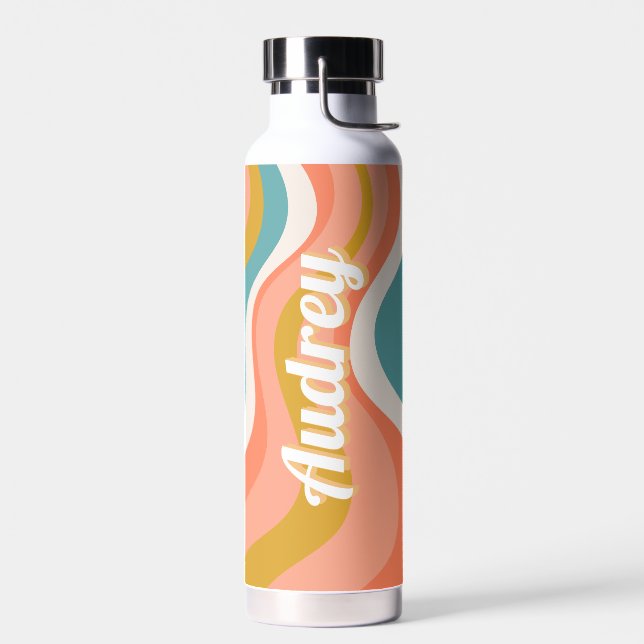 Retro Groovy Wavy Muster Personalisiert Name Trinkflasche (Links)