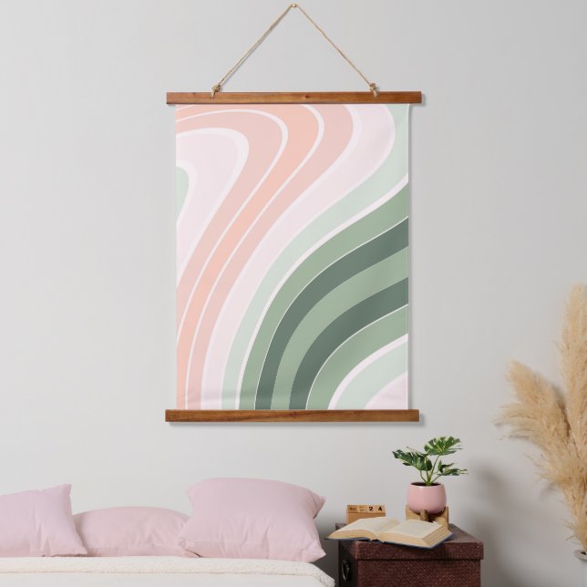 Retro Groovy Wavy Muster Wandteppich Mit Holzrahmen (Schlafzimmer)