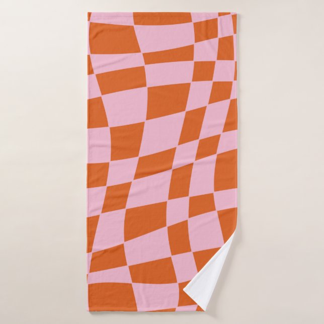 Retro Groovy Wavy Psychedelic Checkerboard Karo Y Badehandtuch (Badehandtuch)