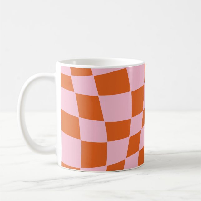 Retro Groovy Wavy Psychedelic Checkerboard Karo Y Kaffeetasse (Links)