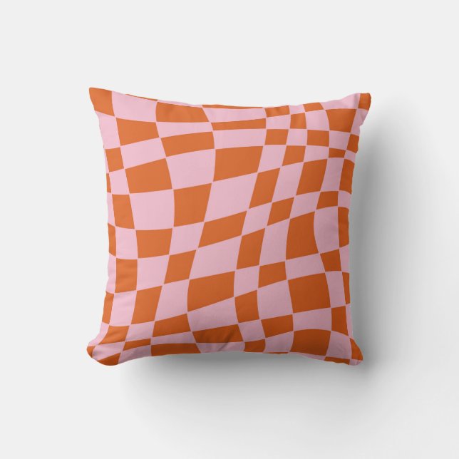 Retro Groovy Wavy Psychedelic Checkerboard Karo Y Kissen (Vorderseite)