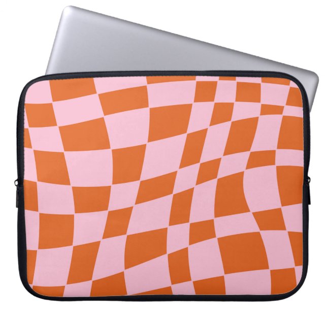 Retro Groovy Wavy Psychedelic Checkerboard Karo Y Laptopschutzhülle (Vorderseite)