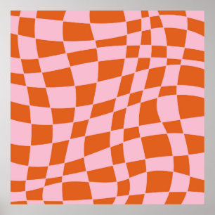 Retro Groovy Wavy Psychedelic Checkerboard Karo Y Poster